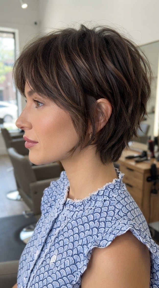 Textured Pixie Bob With Wispy Curtain Bangs