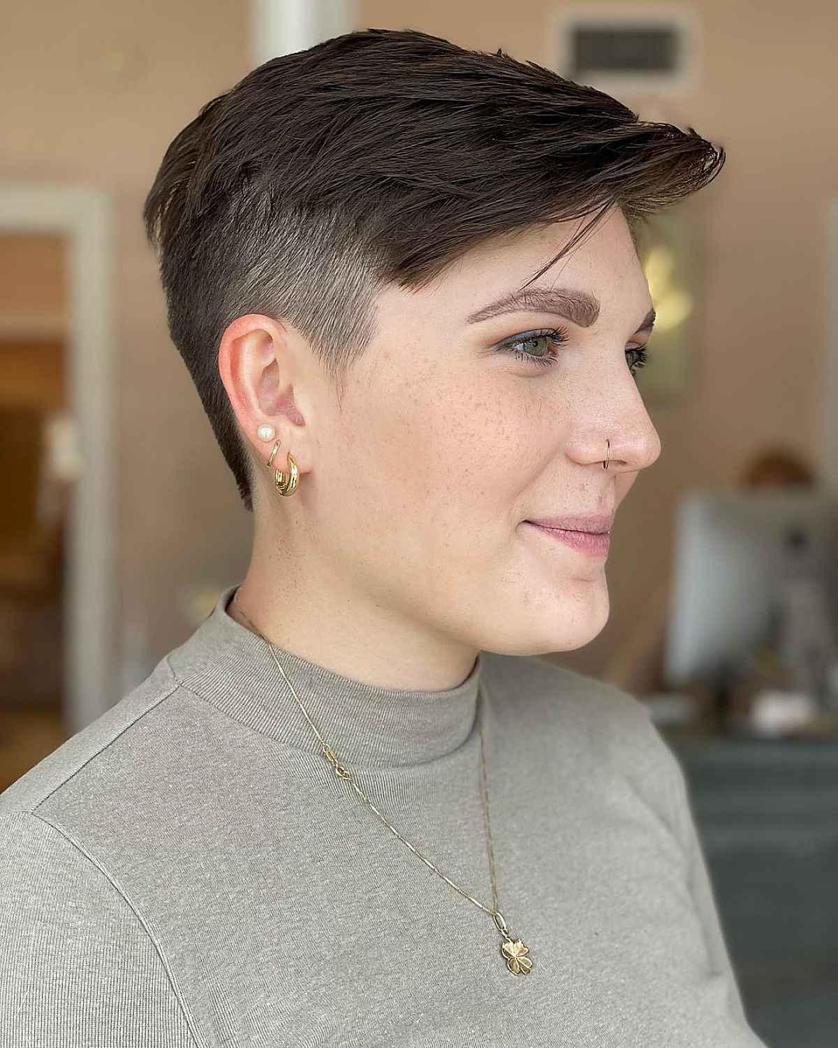 Dark Brown Layered Pixie With Piecey Strands — Textured Pixie
