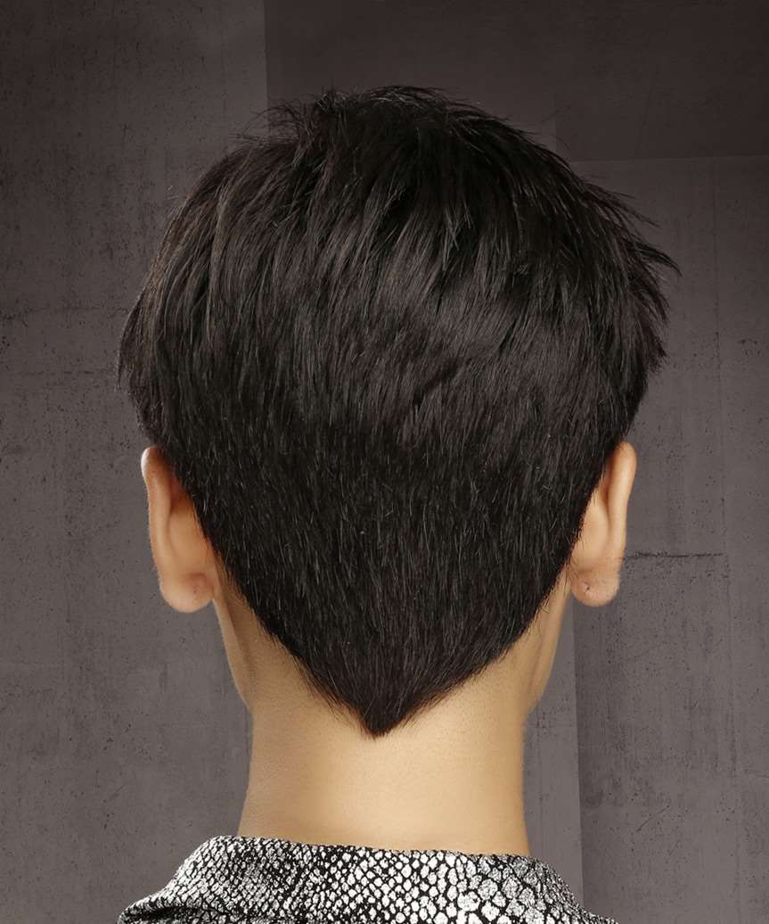 Textured Dark Brunette Pixie With V-Shape Nape — Textured Pixie