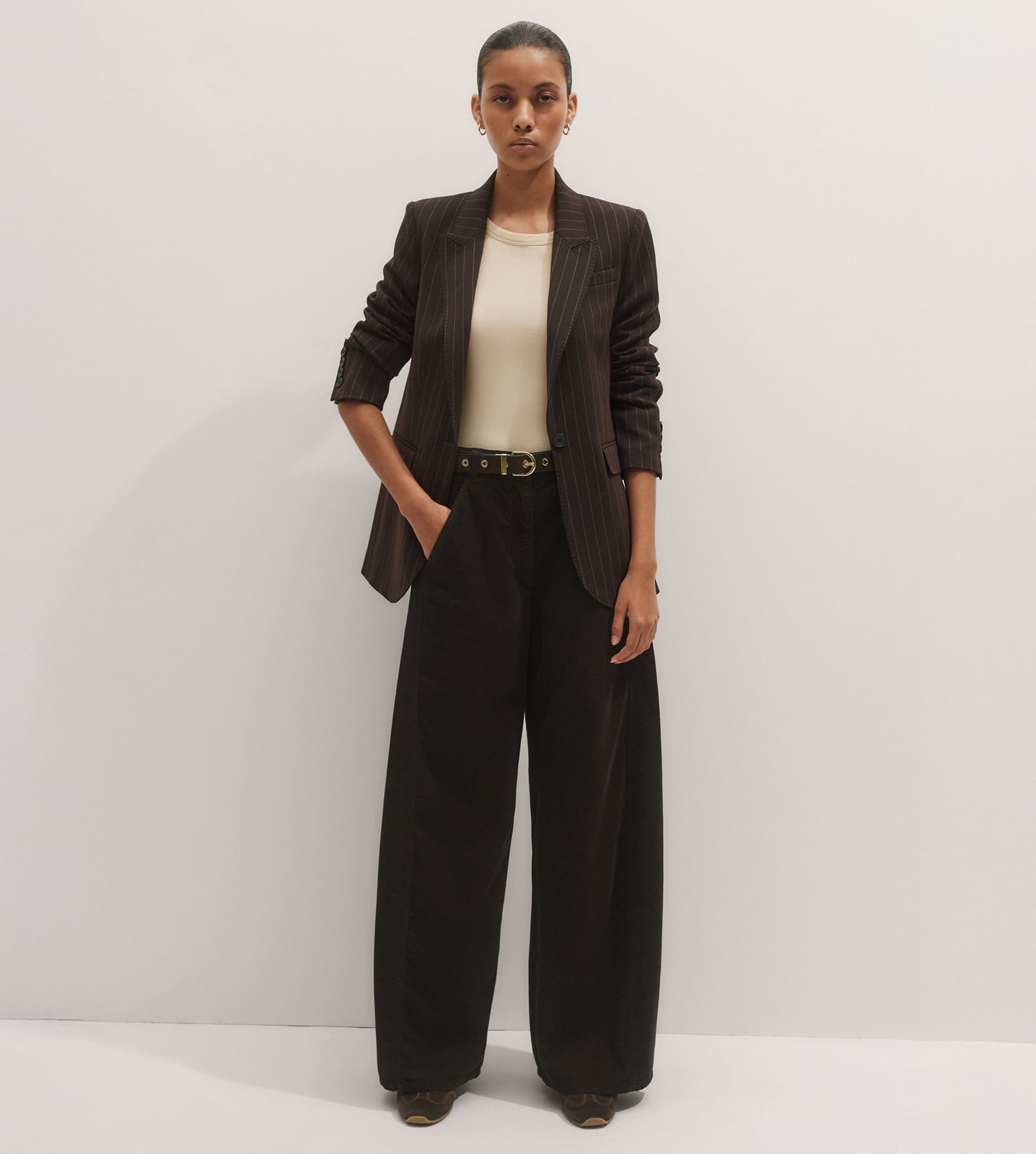 Pinstripe Blazer and Wide-Leg Trousers Pinstripe Blazer and Wide-Leg Trousers — Theater Outfits