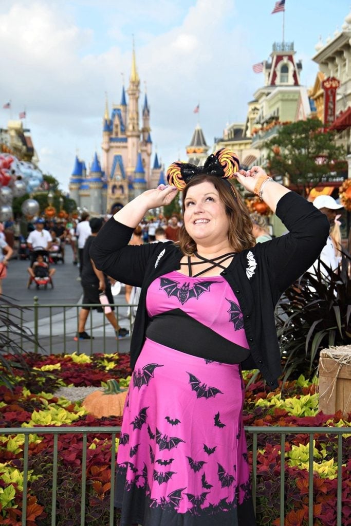 Bat Print Dress with Black Cardigan Bat Print Dress with Black Cardigan — Theme Park Outfits