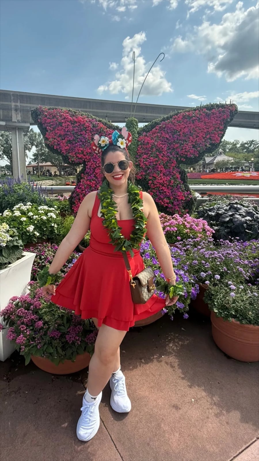 Red Skater Dress with Flower Crown and Lei Red Skater Dress with Flower Crown and Lei — Theme Park Outfits
