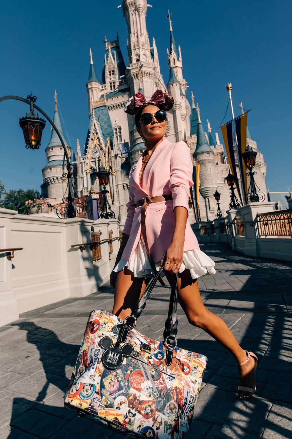Pink Blazer Over Pleated Dress for Theme Park Fun Pink Blazer Over Pleated Dress for Theme Park Fun — Theme Park Outfits
