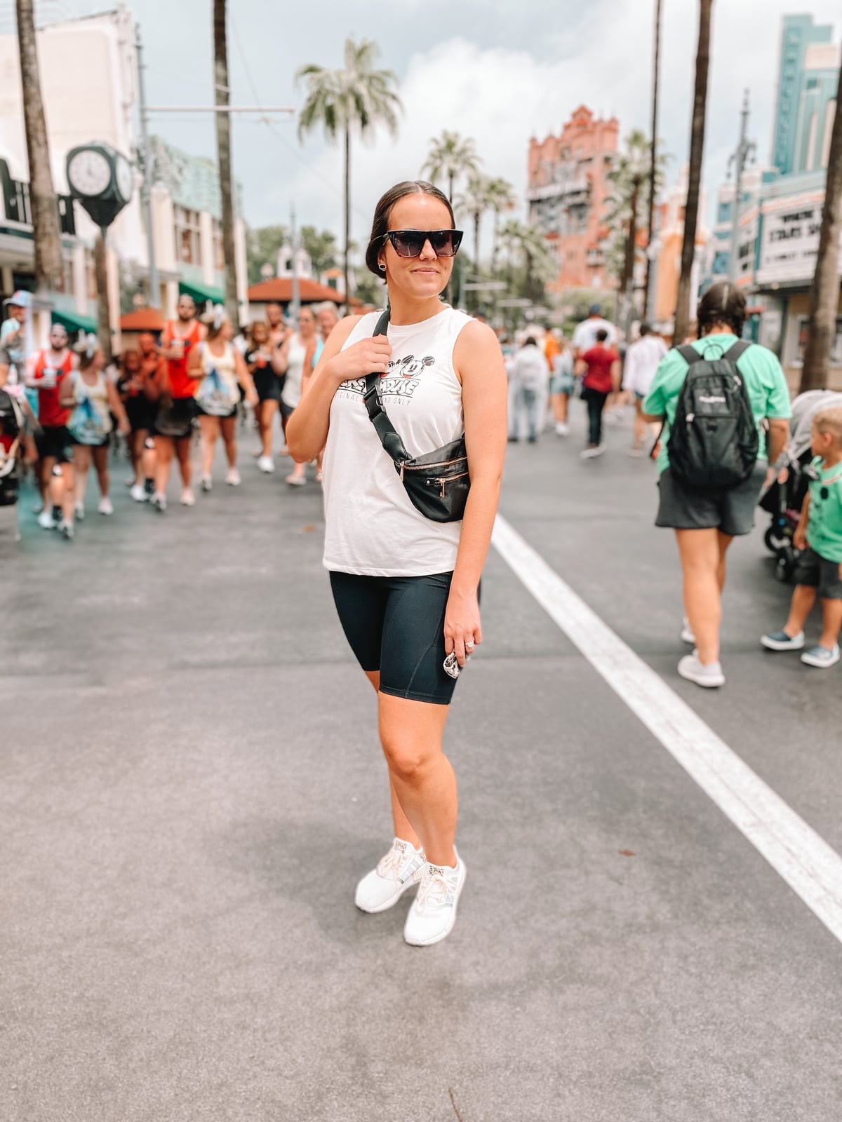 White Tank Top and Biker Shorts Ensemble White Tank Top and Biker Shorts Ensemble — Theme Park Outfits