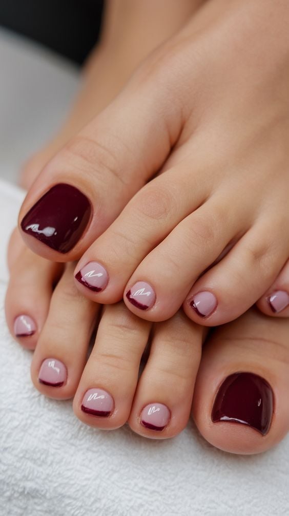 Sheer Nude With Deep Burgundy French Tip Sheer Nude With Deep Burgundy French Tip — Toe Nails Colors