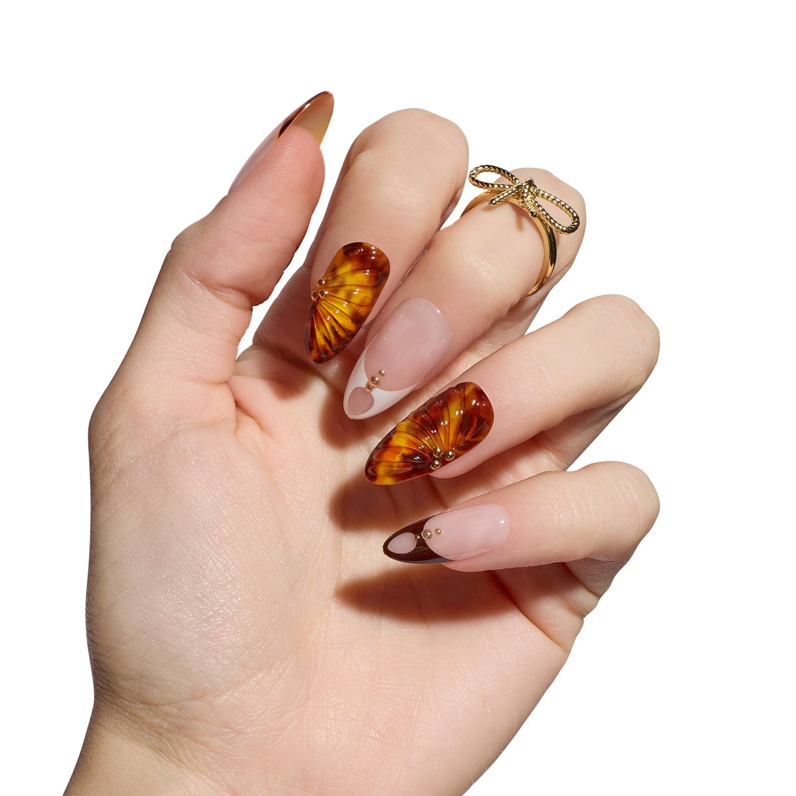 Medium Oval Teal Tortoise French Tips Medium Oval Teal Tortoise French Tips — Tortoise Nails