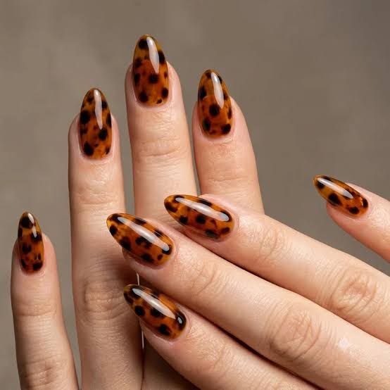 Glossy Medium Almond Tortoise Shell Nails Glossy Medium Almond Tortoise Shell Nails