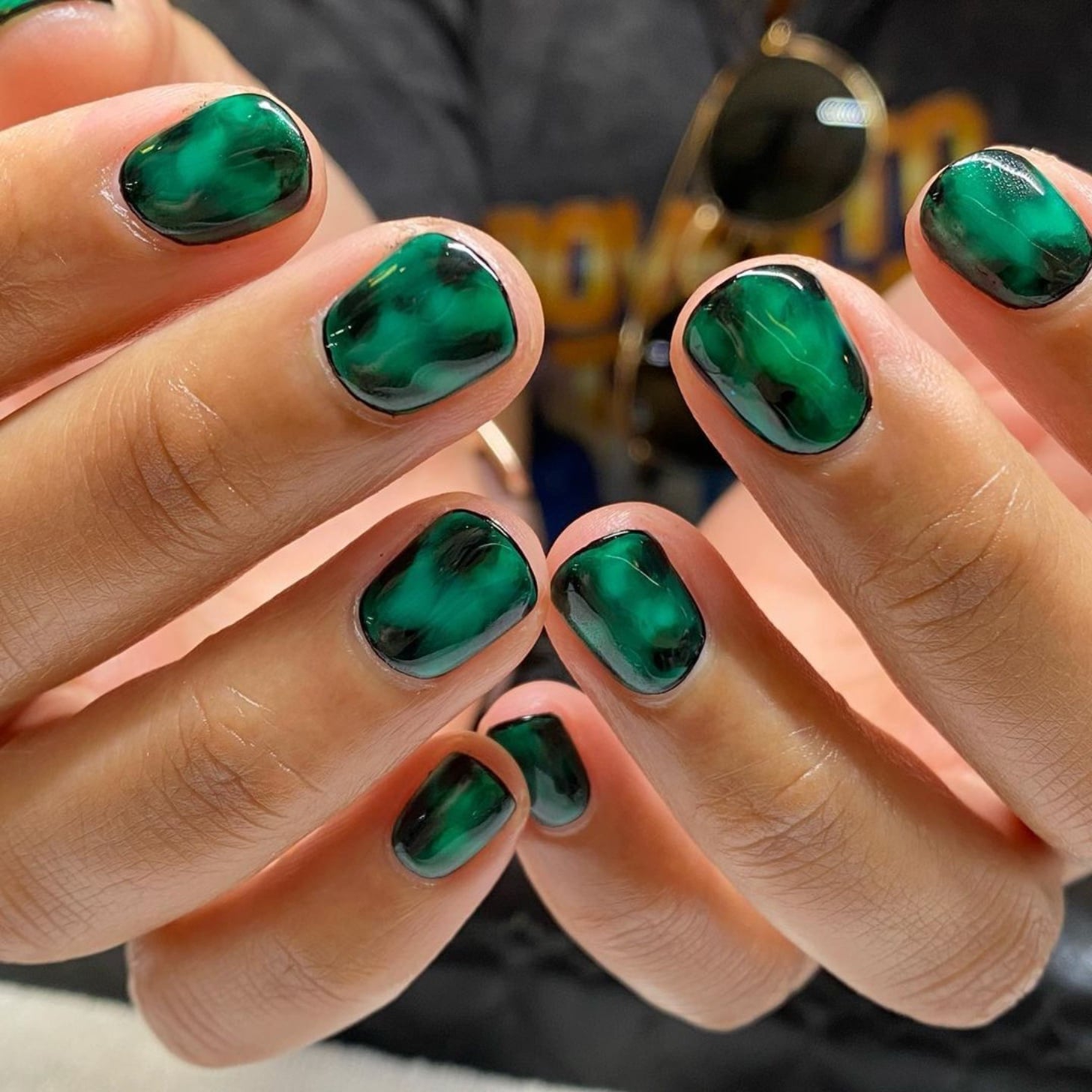 Green Tortoise Shell Short Square Nails Green Tortoise Shell Short Square Nails — Tortoise Shell Nails