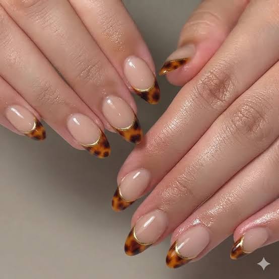Nude Base Tortoise French Tip Nails Nude Base Tortoise French Tip Nails — Tortoise Shell Nails