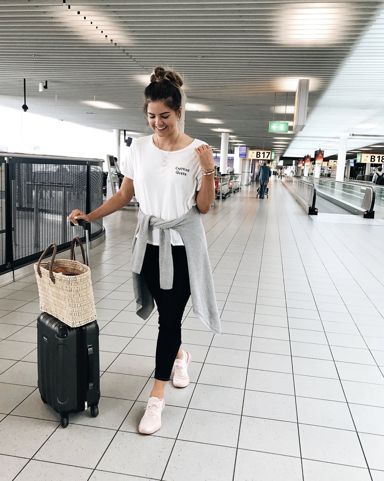 Graphic Tee and Skinny Trousers with Cardigan Detail Graphic Tee and Skinny Trousers with Cardigan Detail — Travel Outfits