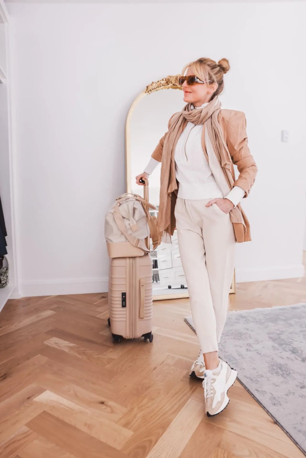 Tan Blazer and Scarf for Polished Travel Tan Blazer and Scarf for Polished Travel — Travel Outfits