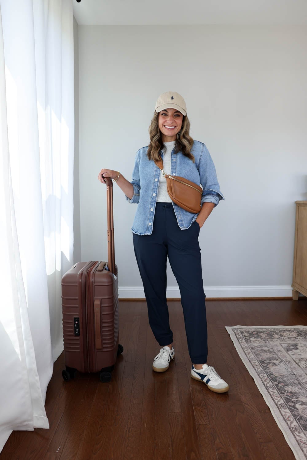 Denim Shirt and Navy Trousers for Travel Denim Shirt and Navy Trousers for Travel — Travel Outfits