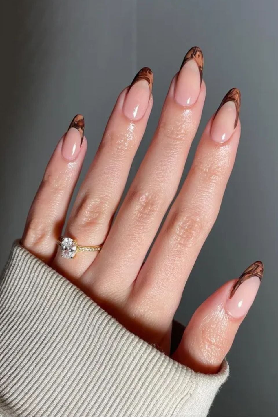 Long Almond Abstract Wood Grain French Nails — Trending Nails