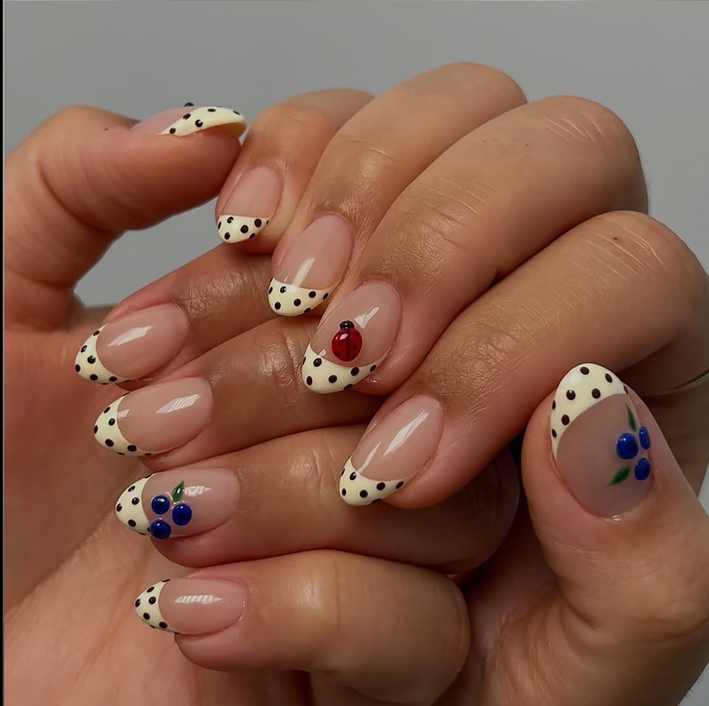 Short Oval Polka Dot Ladybug Blueberry Nails — Trending Nails