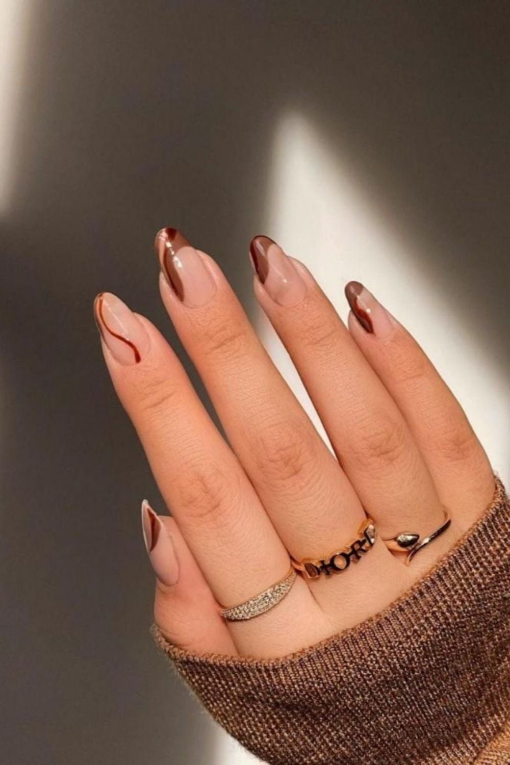 Medium Almond Nude Fine Line Abstract Nails — Trending Nails