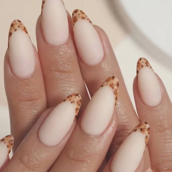 Short Almond Matte Leopard French Tip Nails — Trending Nails
