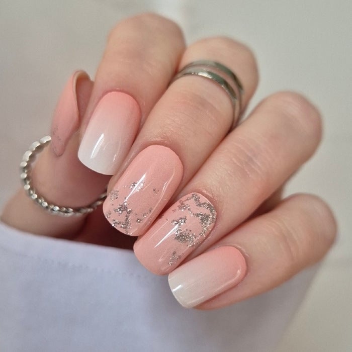 Short Square Pink White Ombre Glitter Nails — Trending Nails
