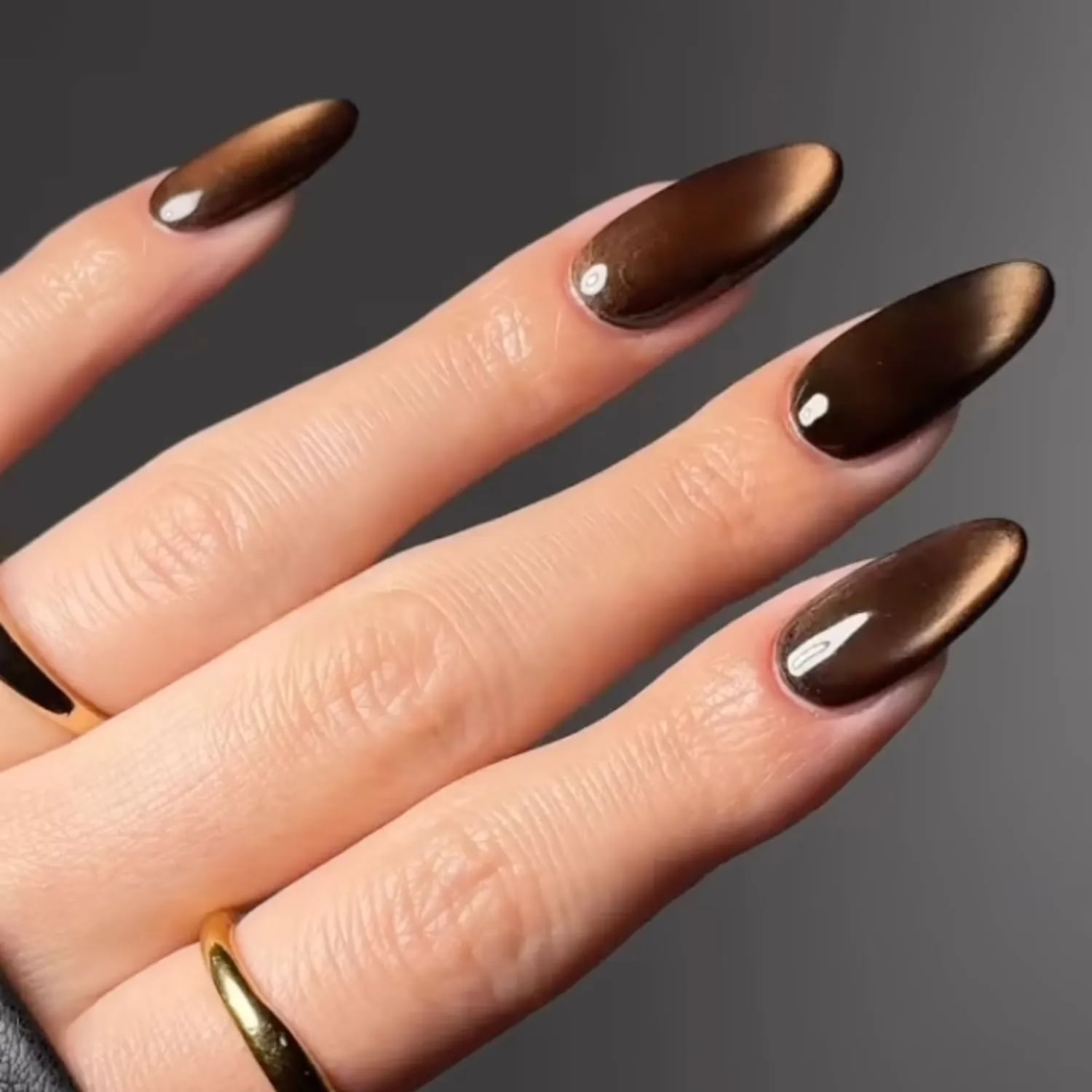 Medium Almond Cat-Eye Brown Nails — Trending Nails
