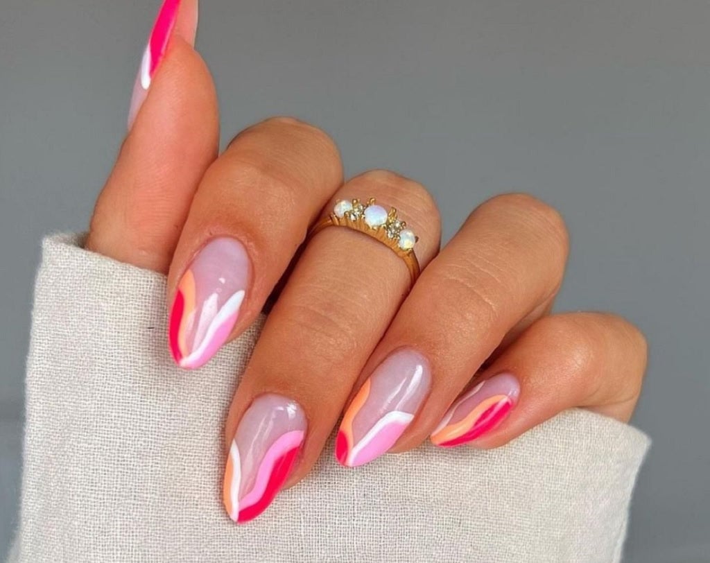Long Almond Abstract Wavy Tip Nails — Trending Nails
