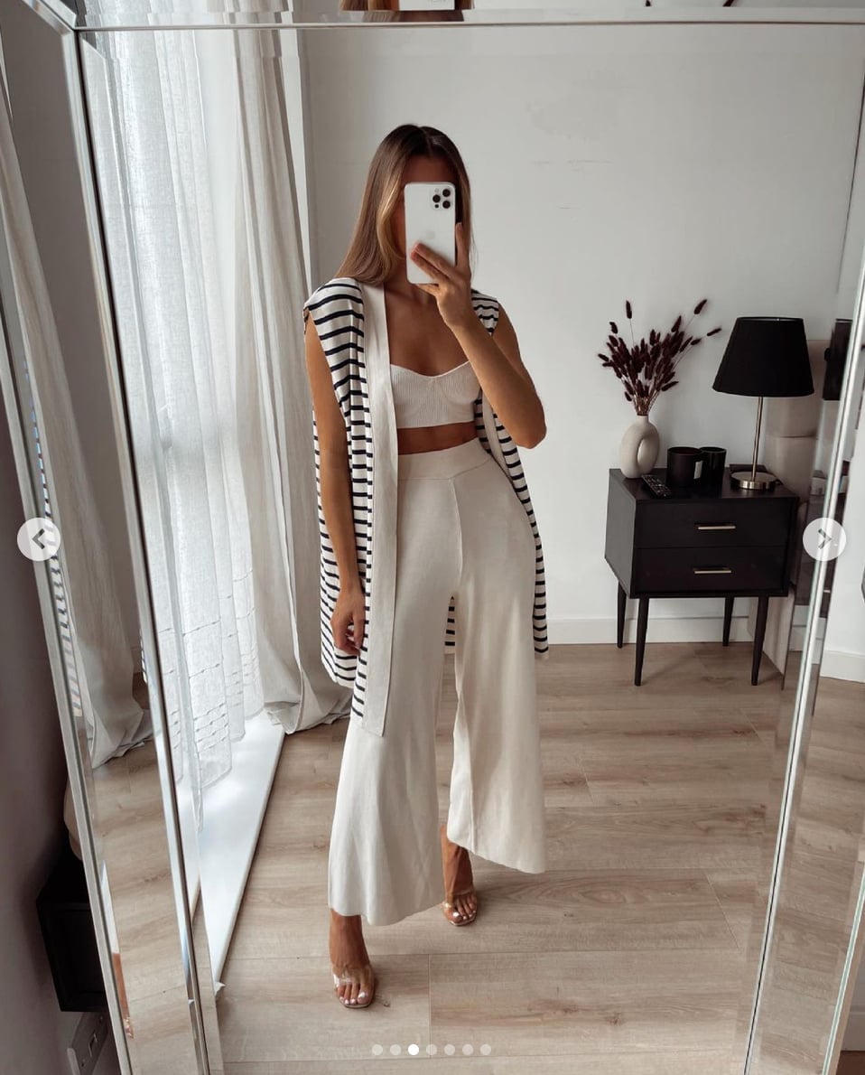 Striped Vest White Crop Top White Trousers, Office-Safe Version — Trendy Outfits
