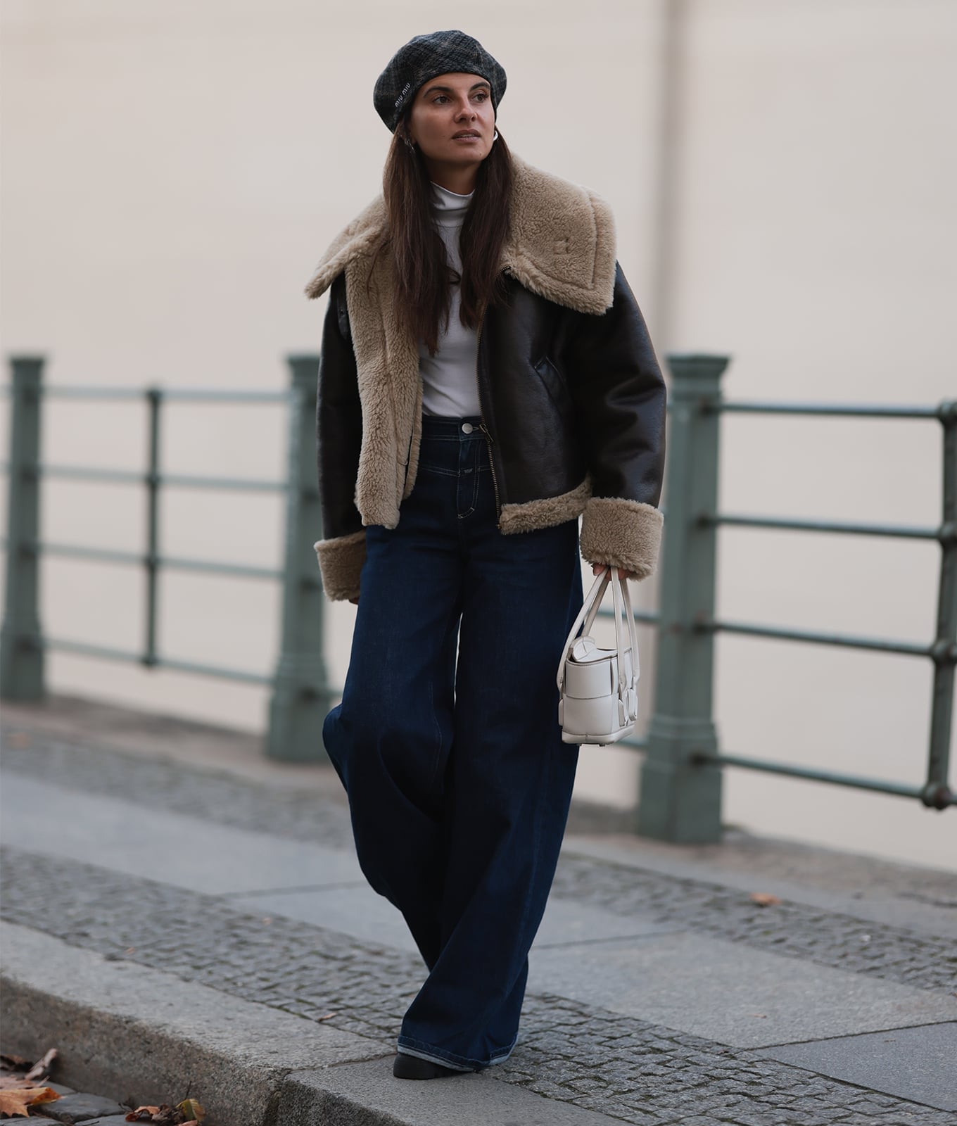 Shearling Jacket Wide Leg Jeans and Black Loafers — Trendy Outfits