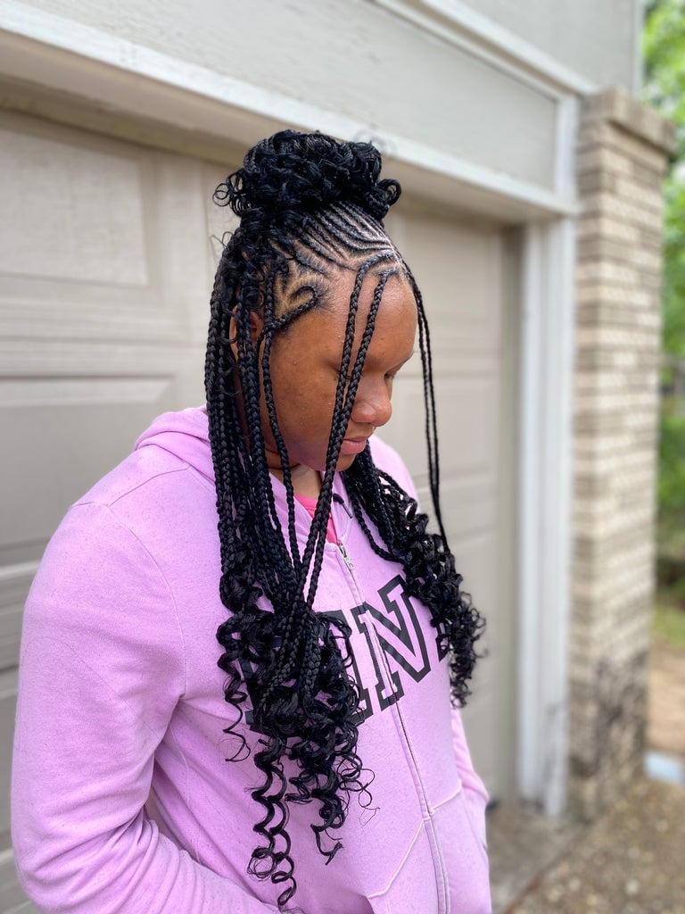 Half-Up Top Knot With Braids and Curls Half-Up Top Knot With Braids and Curls — Tribal Braids Hairstyles