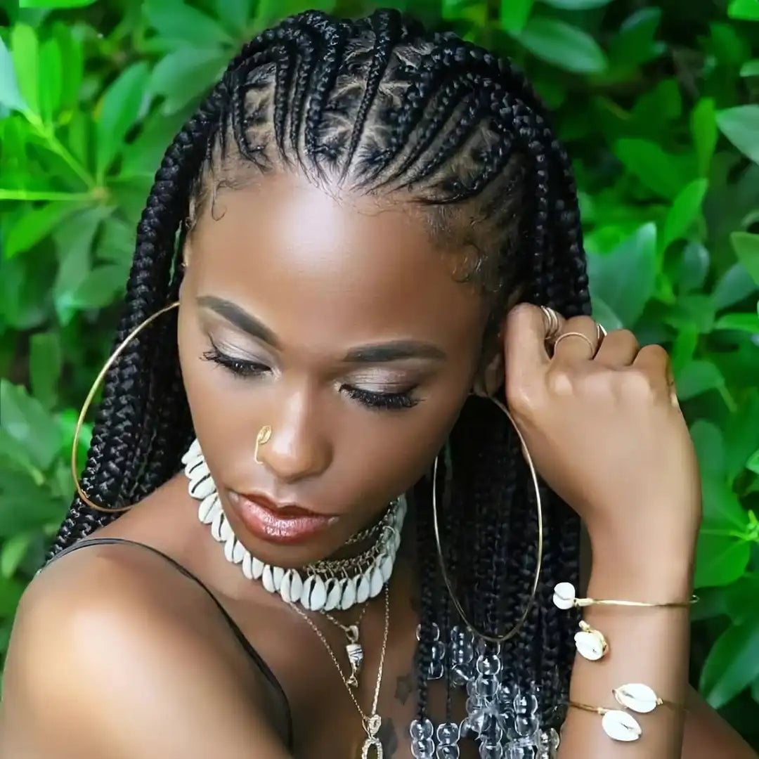 Shoulder Length Cornrows With Wavy Ends Shoulder Length Cornrows With Wavy Ends — Tribal Braids Hairstyles