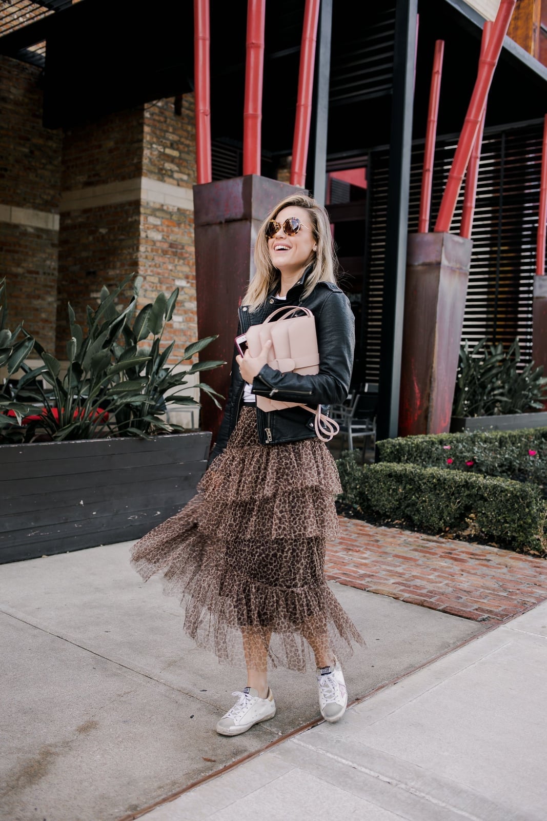 Leopard Print Tulle Skirt With Denim Jacket, Close-Up Take — Tulle Skirt Outfits