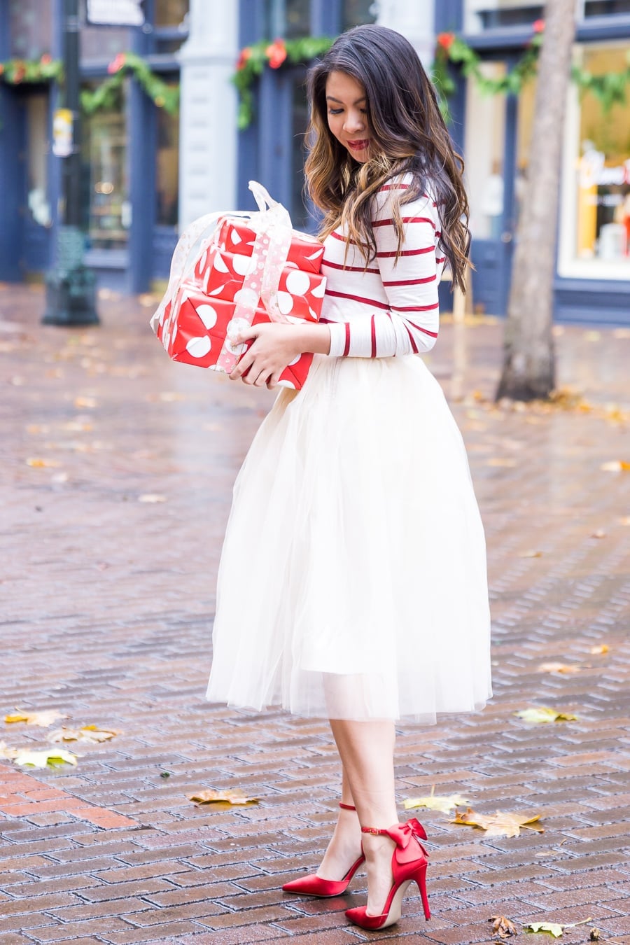 White Tulle Skirt With Striped Knit Top — Tulle Skirt Outfits