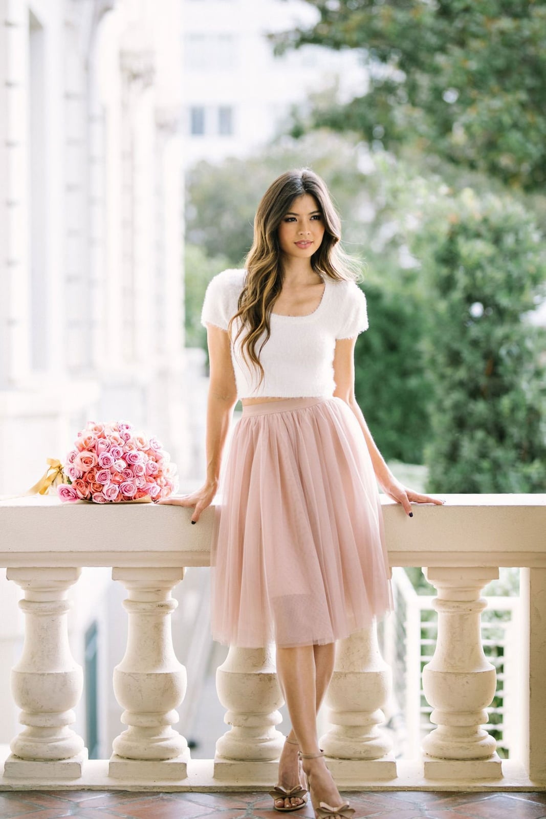 Pink Tulle Midi Skirt With Fluffy Top — Tulle Skirt Outfits
