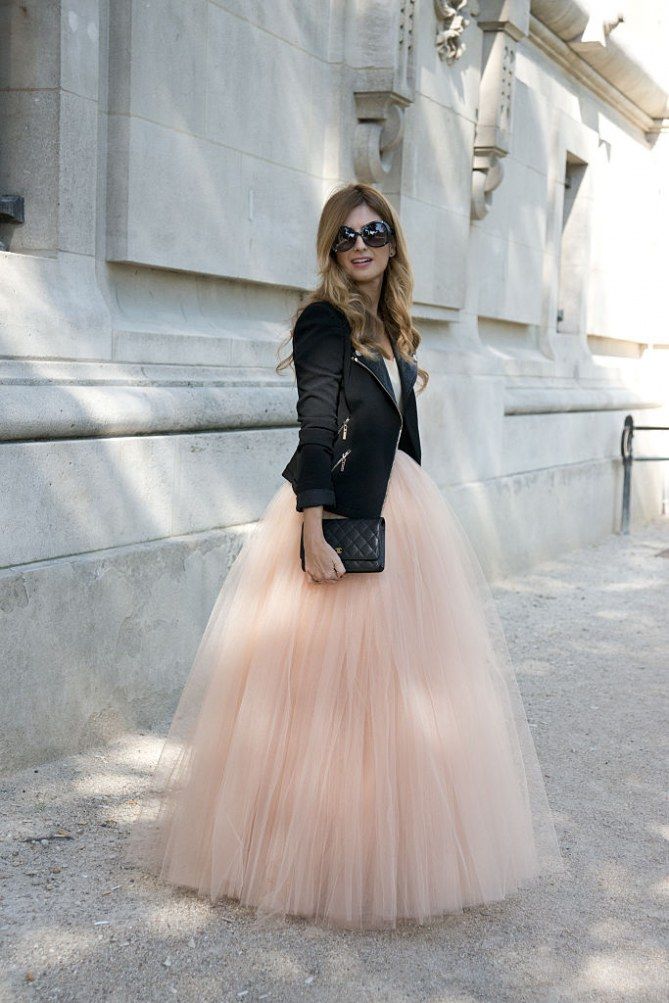 Peach Tulle Skirt With Black Blazer — Tulle Skirt Outfits