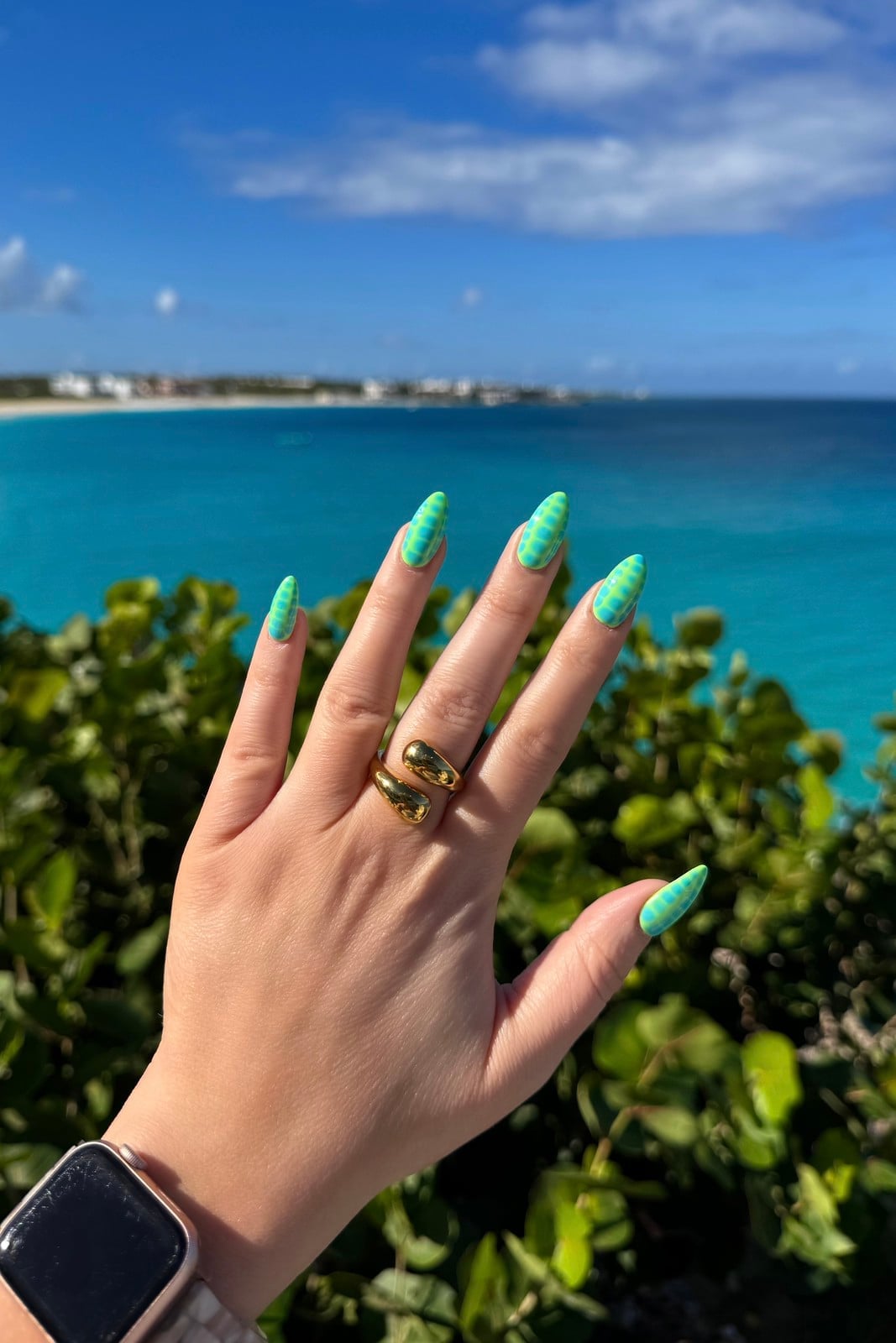 Green Turquoise Checkered Sharp Almond Nails Green Turquoise Checkered Sharp Almond Nails — Turquoise Nails