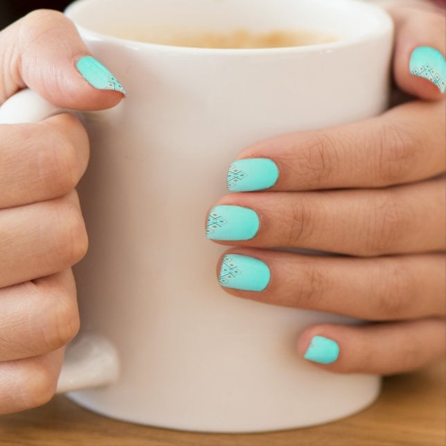 Short Square Turquoise Gold Geometric Accent Short Square Turquoise Gold Geometric Accent — Turquoise Nails