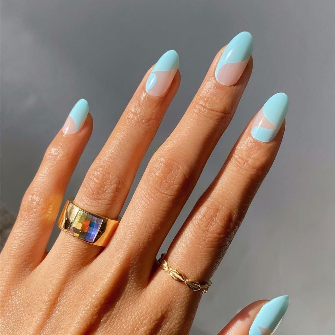 Medium Almond Sheer Nude Light Blue French Medium Almond Sheer Nude Light Blue French — Turquoise Nails