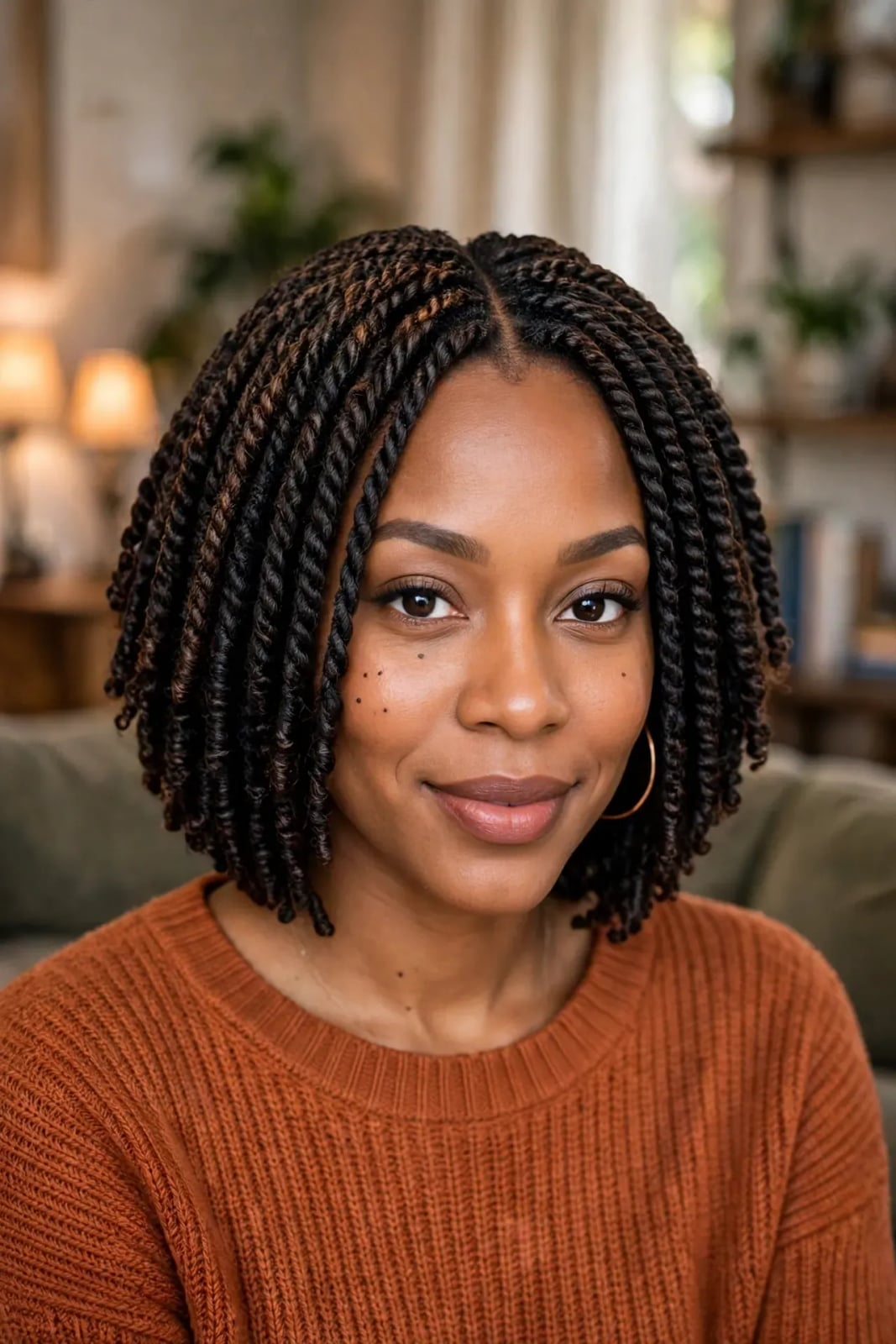 Dark Brown Chin Length Twist Bob Dark Brown Chin Length Twist Bob