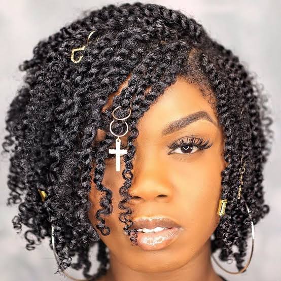 Chin Length Twists With Side Bangs And Jewelry Chin Length Twists With Side Bangs And Jewelry — Two Strand Twists