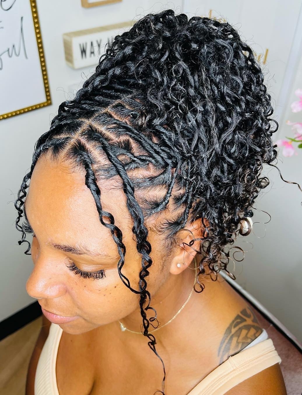 Short Twists With Side-Swept Bangs Updo Short Twists With Side-Swept Bangs Updo — Two Strand Twists