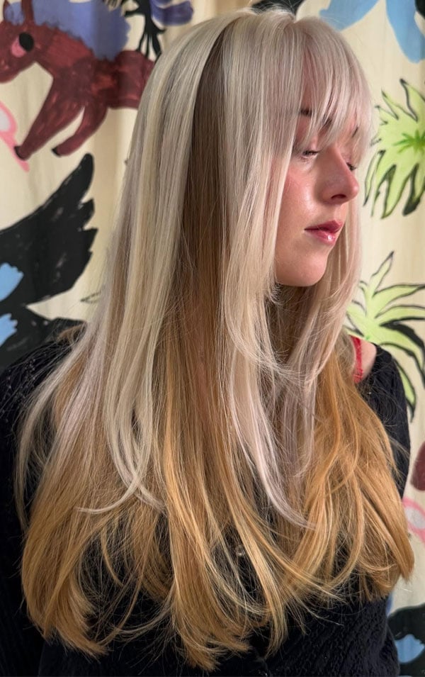 Collarbone Blonde With Darker Roots and Ends Collarbone Blonde With Darker Roots and Ends — Two Tone Hair