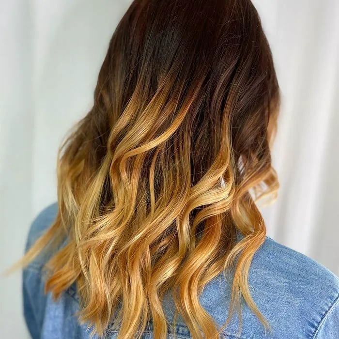 Shoulder Length Ombre Dark Brown to Golden Blonde Shoulder Length Ombre Dark Brown to Golden Blonde — Two Tone Hair