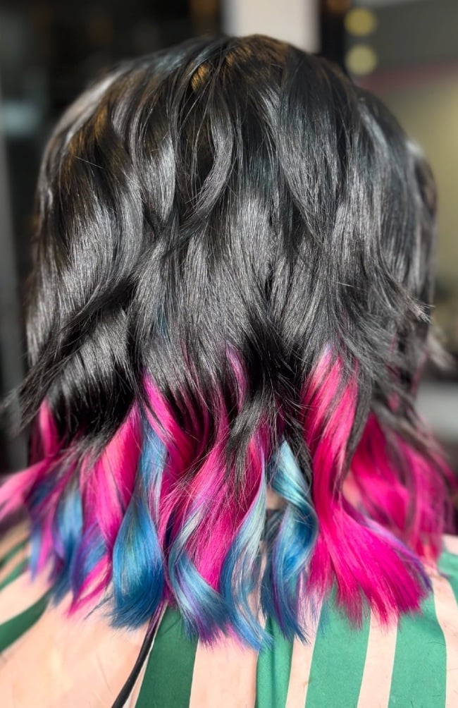 Chin Length Lob With Pink and Blue Ends Chin Length Lob With Pink and Blue Ends — Two Tone Hair