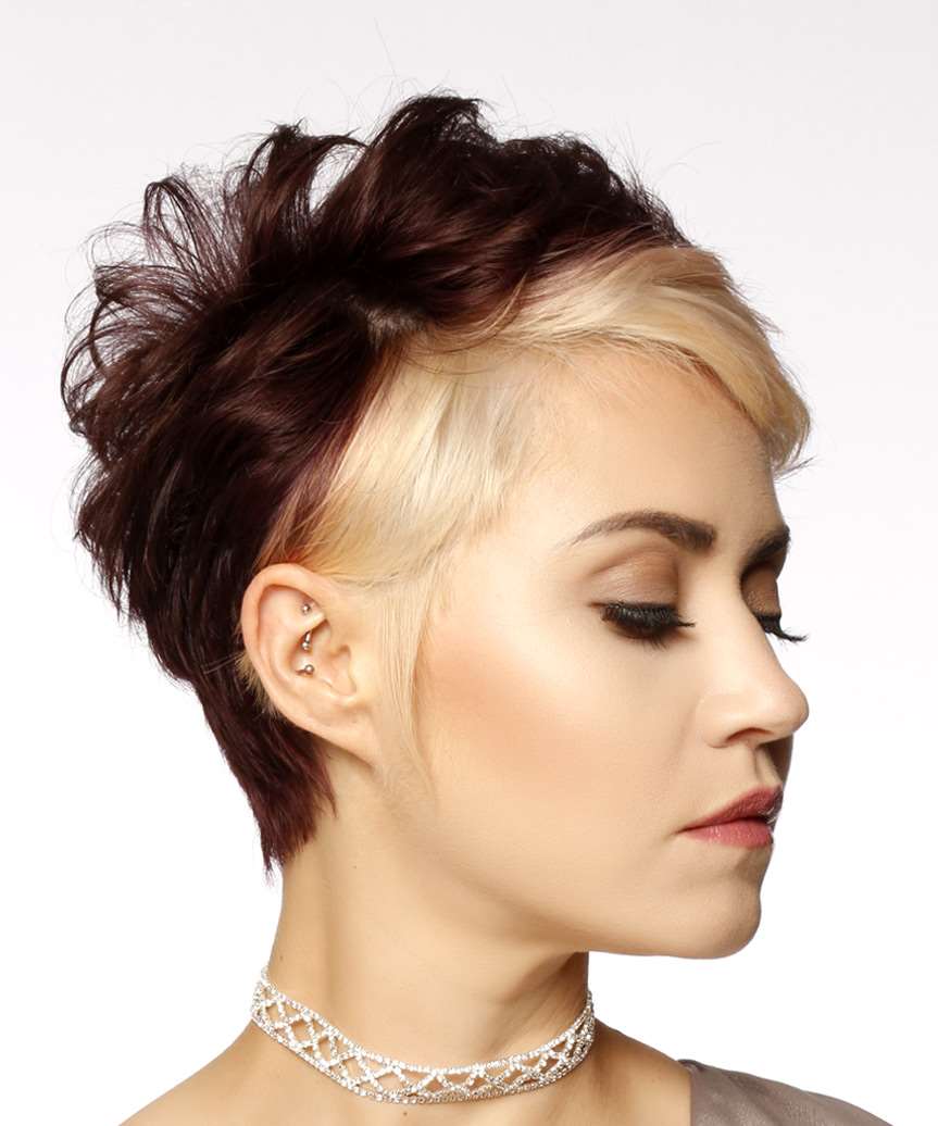 Short Pixie With Dark Brown and Platinum Blonde Short Pixie With Dark Brown and Platinum Blonde — Two Tone Hair
