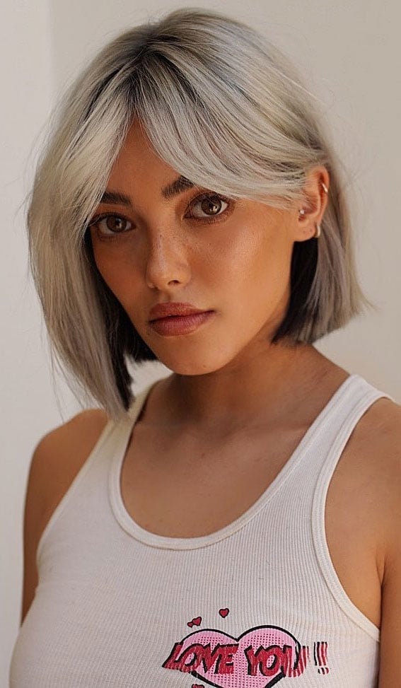 Chin Bob With Hidden Gray and Black Color Chin Bob With Hidden Gray and Black Color — Two Tone Hair