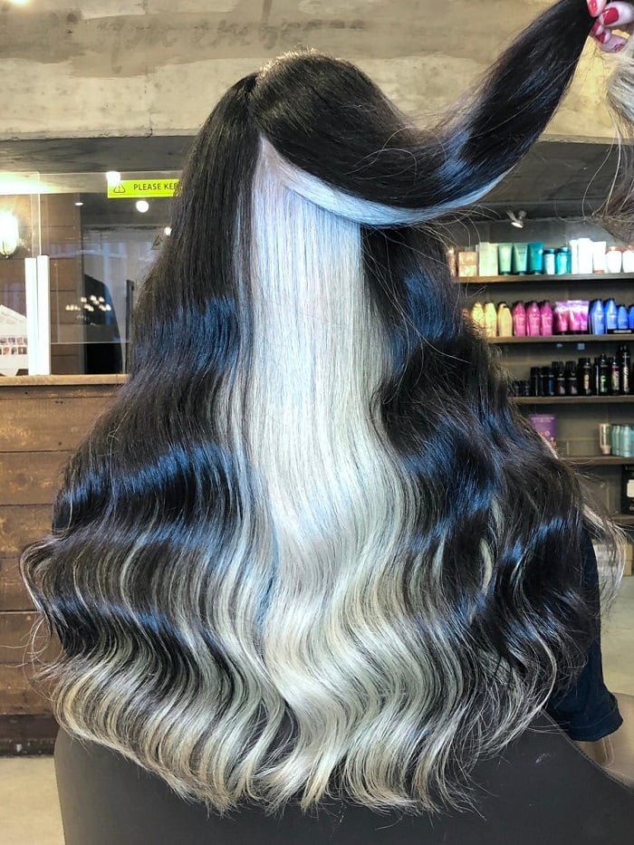 Dark Brown With Platinum Blonde Vertical Panel Dark Brown With Platinum Blonde Vertical Panel — Two Tone Hair