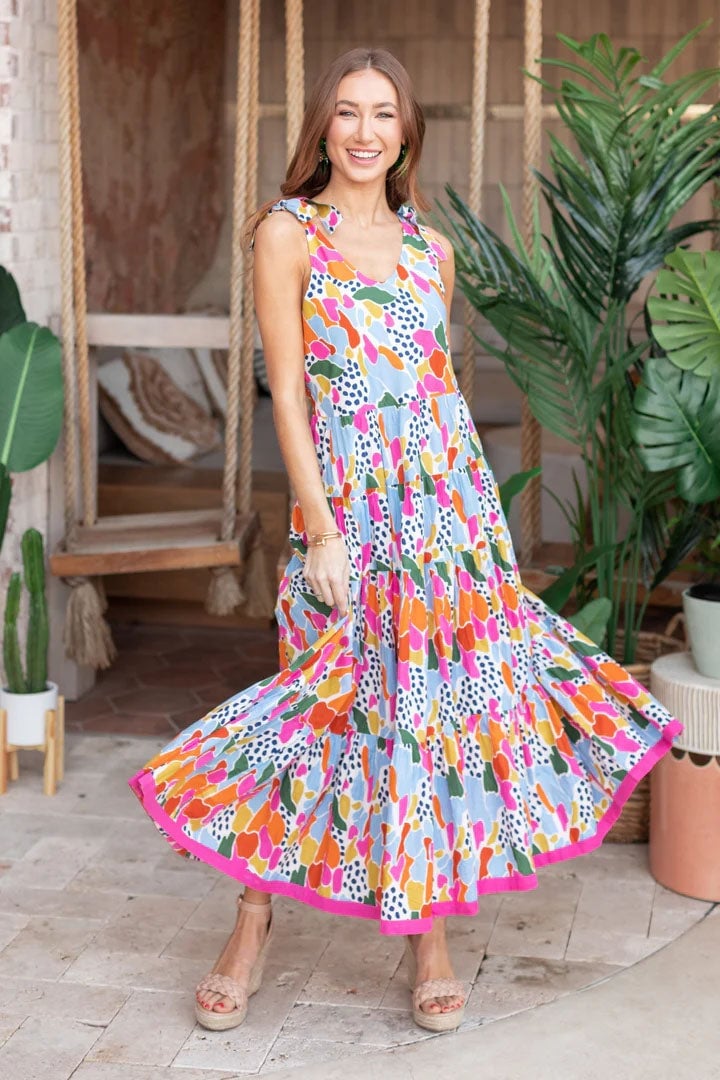 Abstract Print Tiered Midi Dress — Types of Dresses