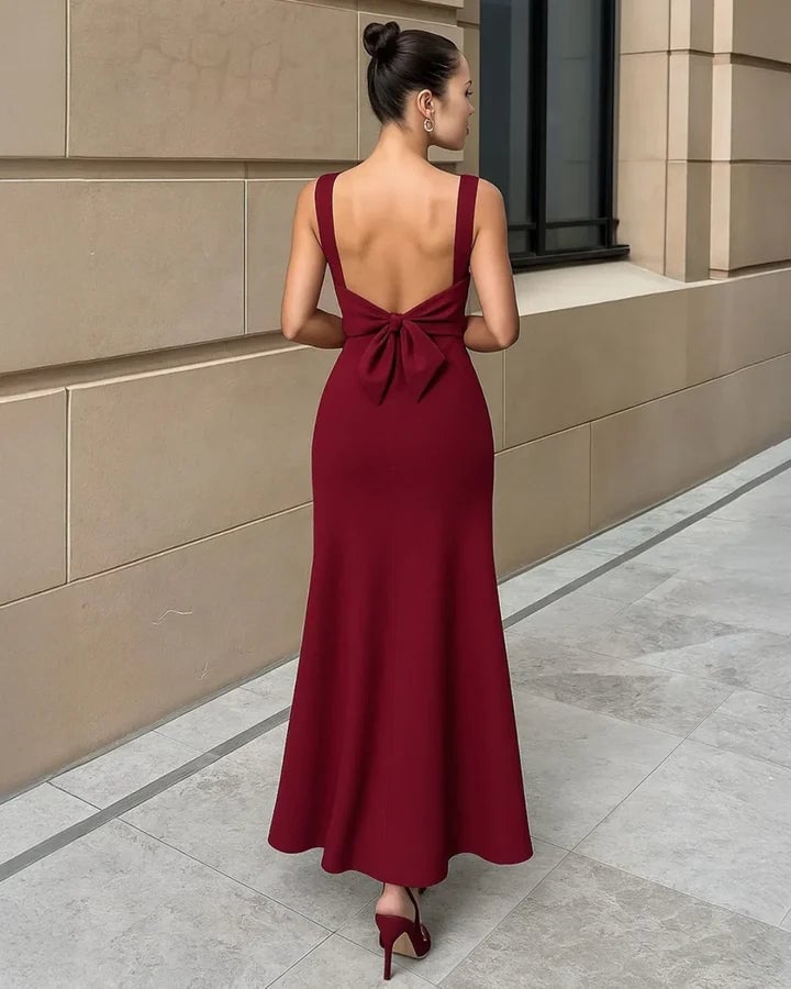 Deep Red Fitted Maxi Dress — Types of Dresses