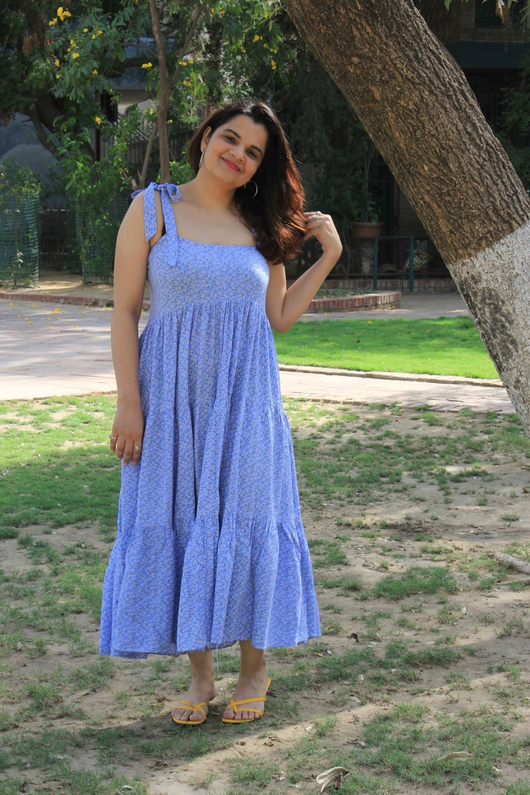 Blue Floral Print Tiered Dress — Types of Dresses
