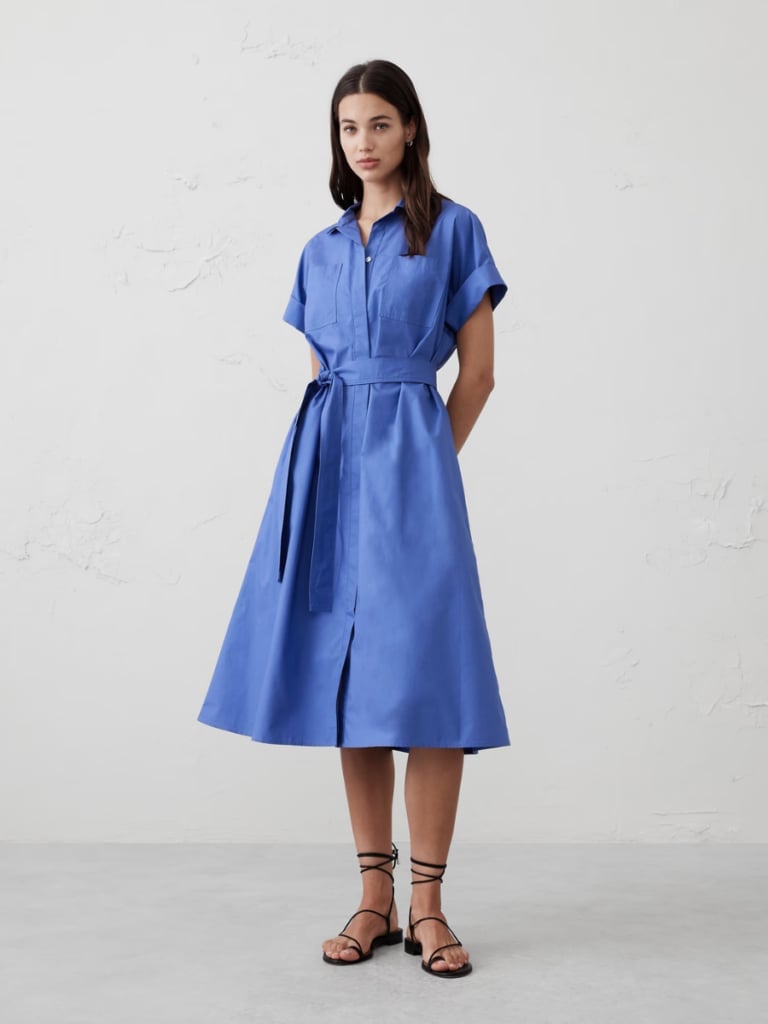 Vibrant Blue Belted Shirt Dress — Types of Dresses