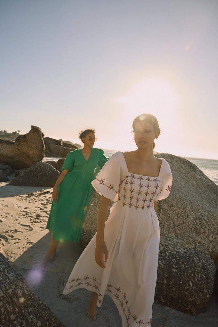 White Embroidered Linen Midi Dress — Types of Dresses