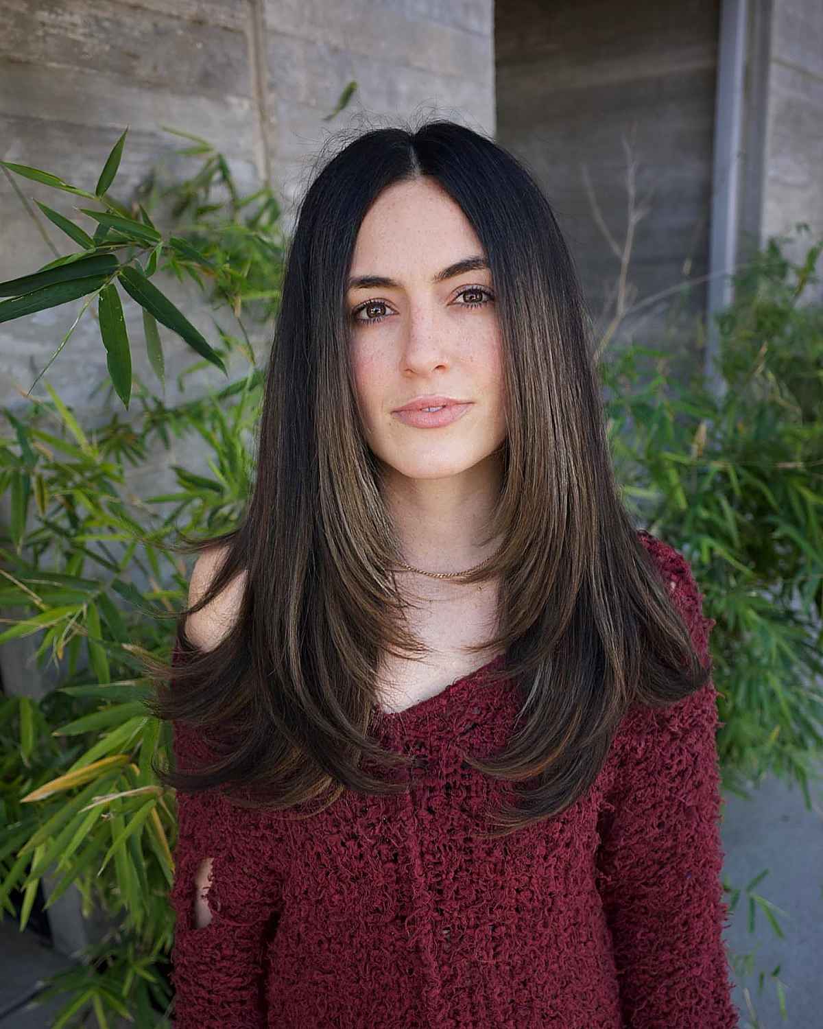 Collarbone Dark Brown Curtain Bangs — U Shape Haircuts