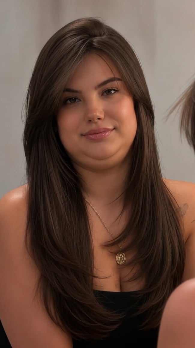 Mid-Back Dark Brown Face-Framing Layers, Straight — U Shape Haircuts